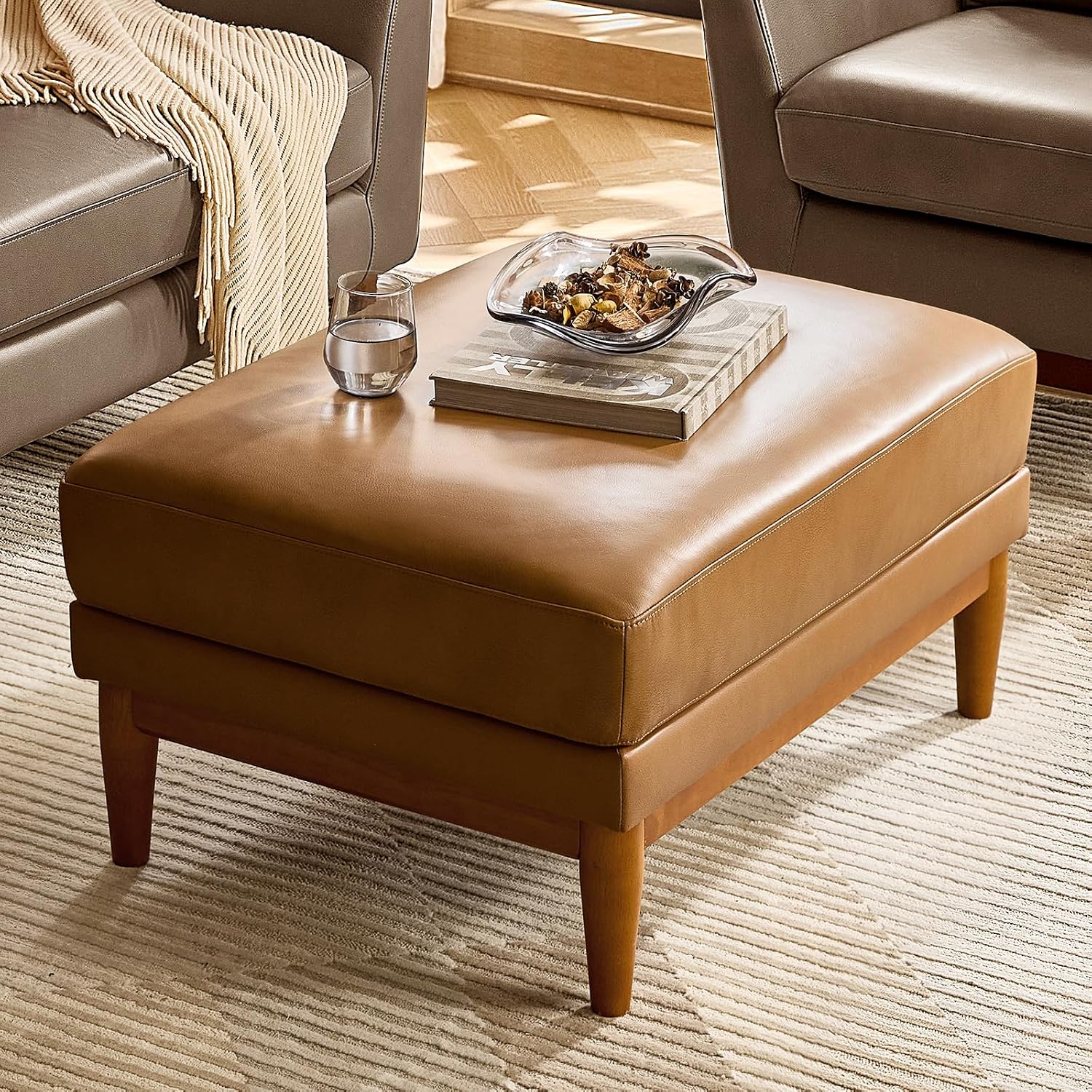 Outdoor Furniture Wood - Echte lederen Ottomaanse salontafel, 33,5